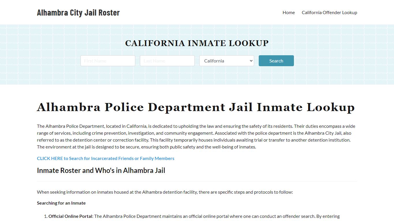 Alhambra Police Department & City Jail, CA Inmate Roster, Arrests, Mugshots