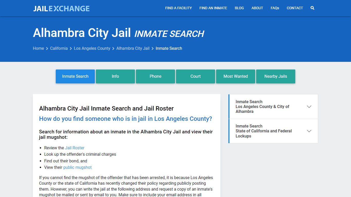 Inmate Search: Roster & Mugshots - Alhambra City Jail, CA