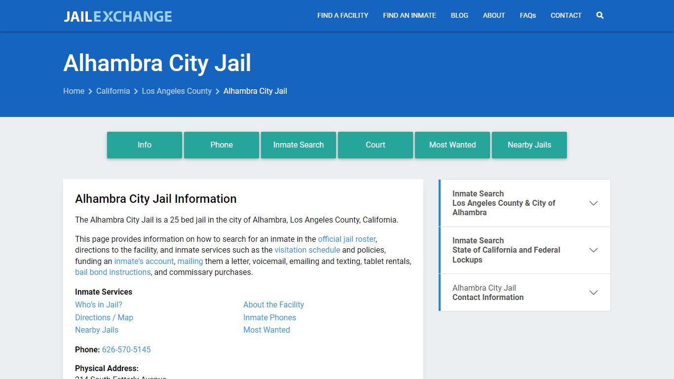 Alhambra City Jail, CA Inmate Search, Information