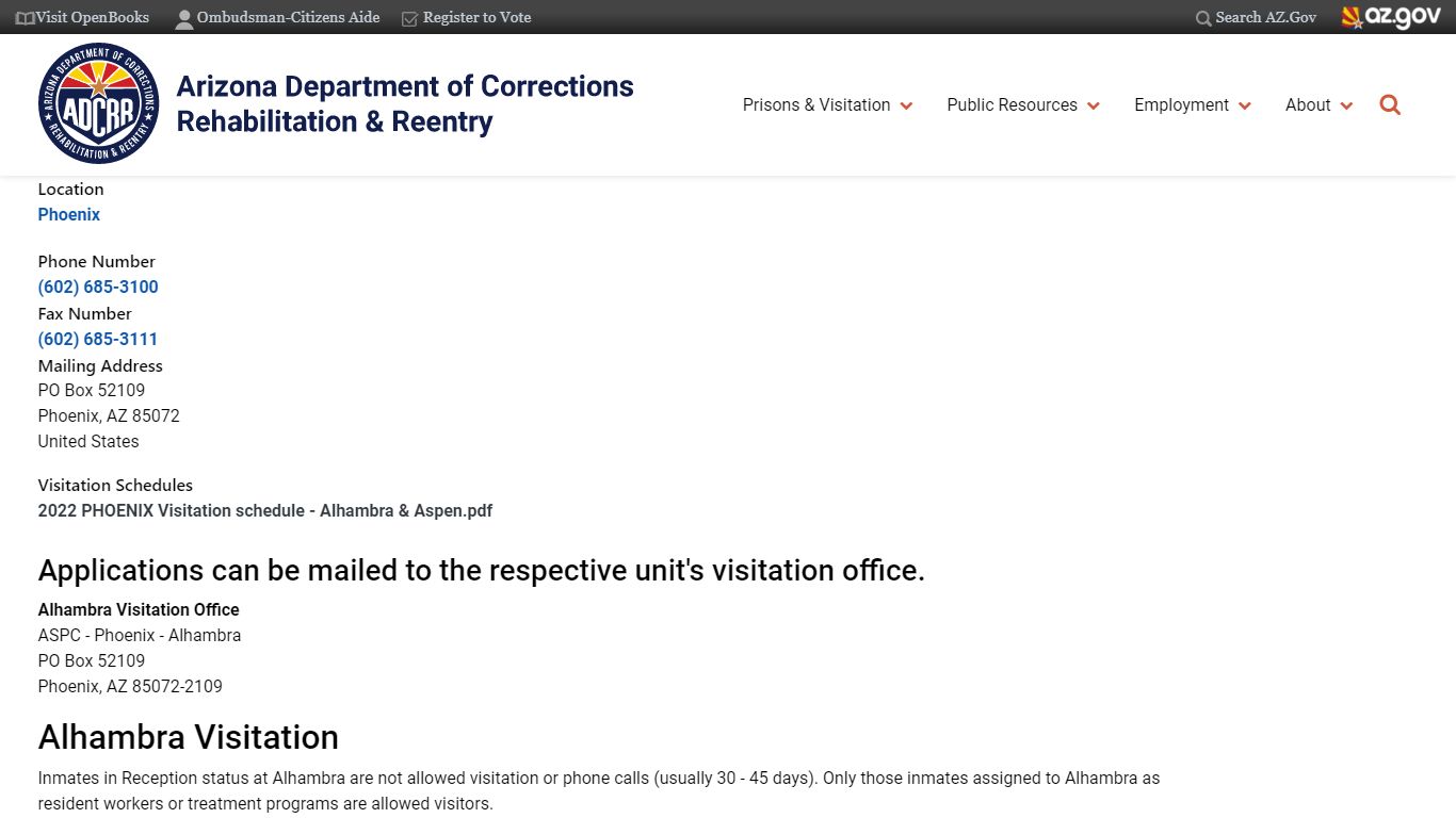 Alhambra Reception | Arizona Department of Corrections, Rehabilitation ...